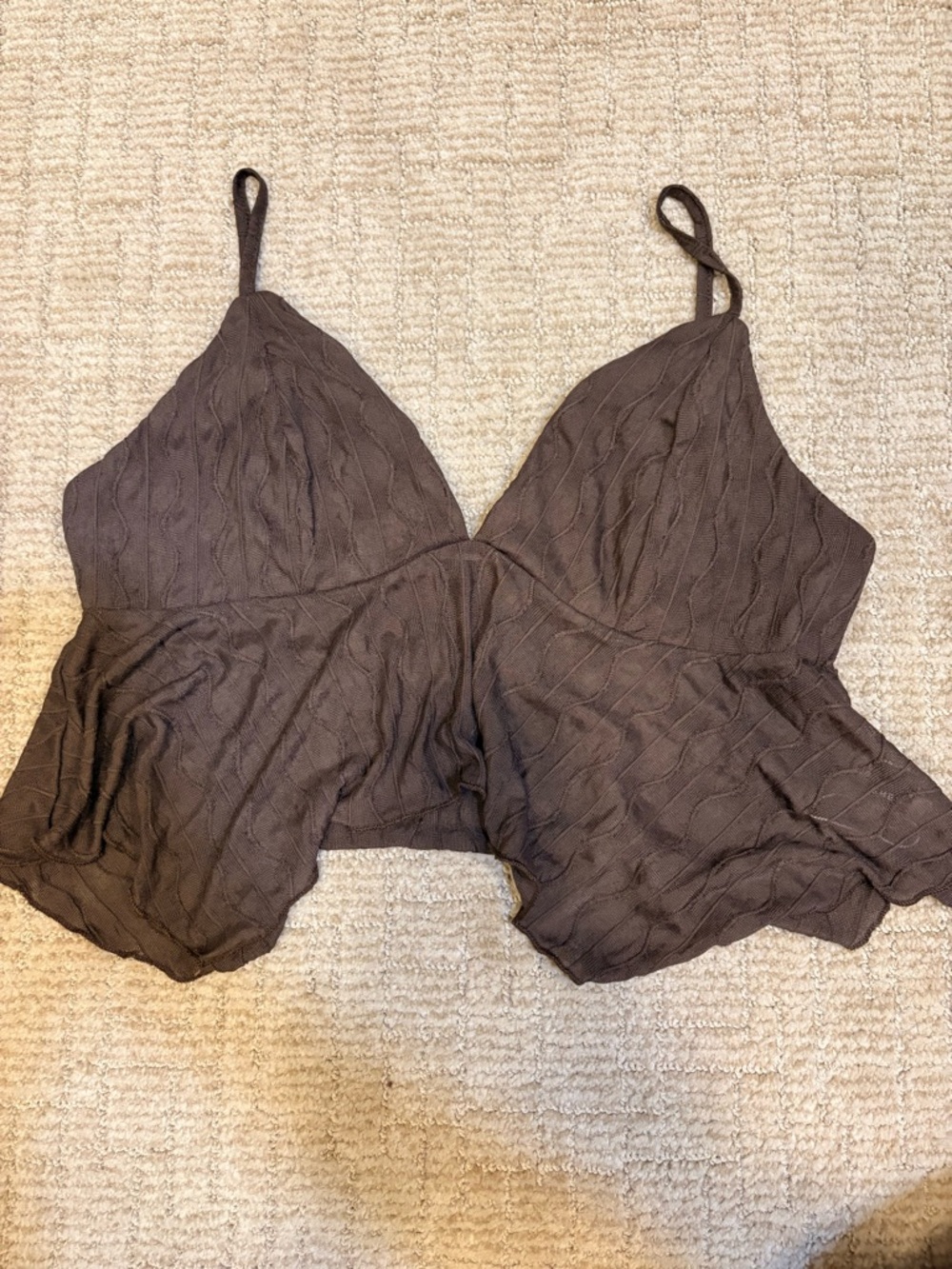 SHEIN Brown Knit Spaghetti Strap Crop Top